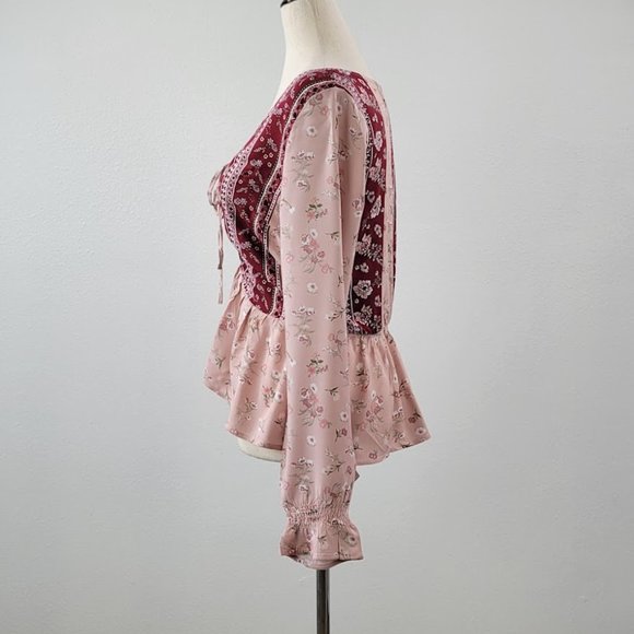 DEREK HEART boho floral print peplum blouse Sz S NEW - Picture 3 of 7